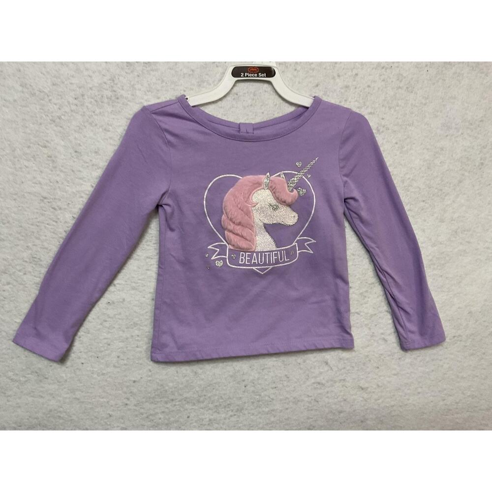 The Children's Place Shirt Girls 4 Purple Beautiful Unicorn Graphic Long Sleeve